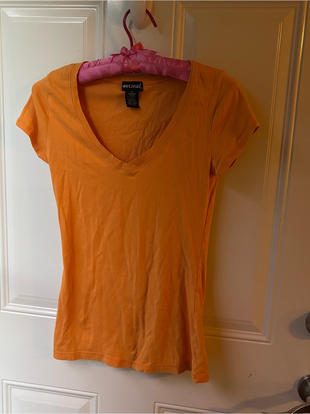 Wet Seal 2000s Orange V-Neck Tee medium